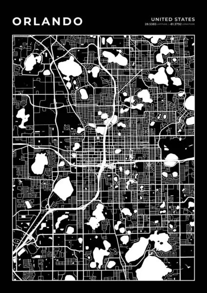 Orlando Harita Duvar Sanat Çerçevesi, Harita Yazdırma, Şehir Haritası
