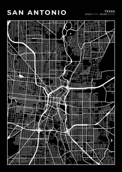 San Antonio Harita Duvar Sanatı Çerçevesi, Harita Yazdırma, Şehir Haritası