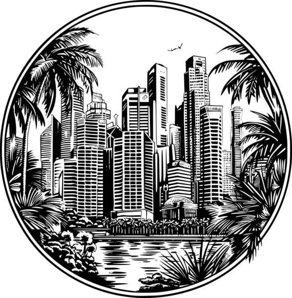 Singapur 'un Sanatsal Siyah ve Beyaz Çizimi, Amblematik Tarz