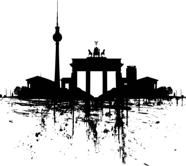 Berlin 'in Siyah ve Beyaz Silueti Skyline, Zarif Vektör Sanatı
