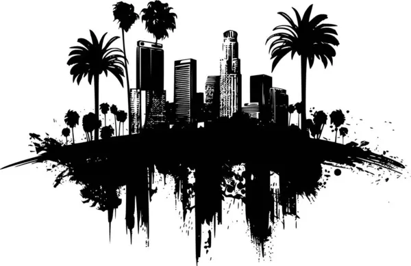 Los Angeles 'ın Siyah ve Beyaz Silueti Skyline, Zarif Vektör Sanatı