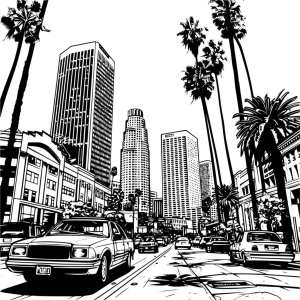 Los Angeles şehrinin Siyah ve Beyaz Çizgi Sanatı, Basit Tasarım