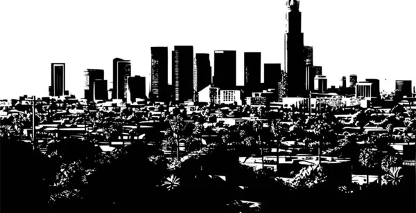 Los Angeles City, Urban Skyline 'ın Panoramik Çizgi Vektörü