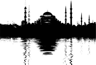 İstanbul 'un Siyah ve Beyaz Silueti Skyline, Zarif Vektör Sanatı
