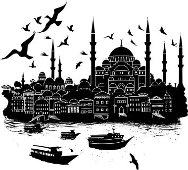 Siyah ve Beyaz İstanbul Skyline Yapıştırması, Klasik ve Çok Yönlü