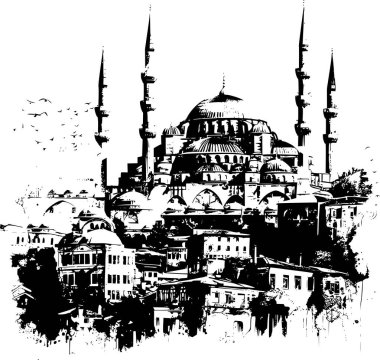 İstanbul Şehir Merkezinin Sanatsal Siyah ve Beyaz Çizimi, Amblematik Tarz