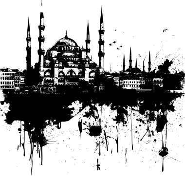 İstanbul 'un Beyaz Arkaplanda 2D Çizimi, Klasik Resim