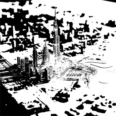 Aerial View Wireframe Map of Dubai, Geometric Representation clipart