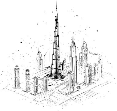 Dubai şehrinin Isometric Wireframe 'i, Minimalist Hologram