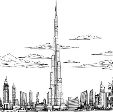 Dubai Şehir Manzarası Boyama Kitabı, Basit ve Minimalist