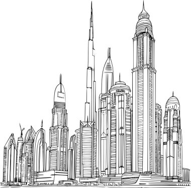 Dubai Şehir Manzarası Boyama Kitabı, Basit ve Minimalist