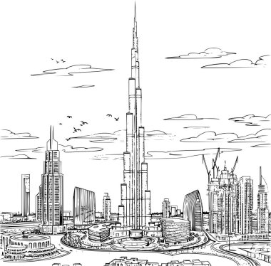 Dubai Şehir Manzarası Boyama Kitabı, Basit ve Minimalist