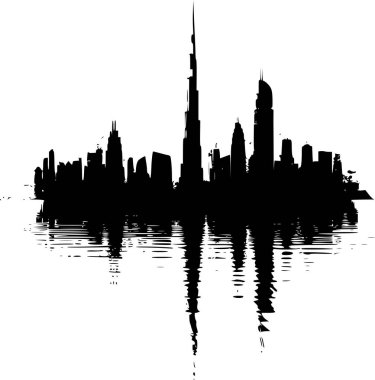Asgari Siyah ve Beyaz Dubai Şehir Manzarası Posteri, Parlak ve Modern