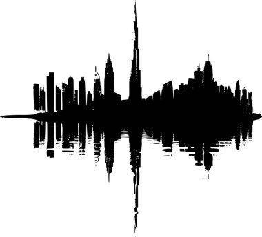 Asgari Siyah ve Beyaz Dubai Şehir Manzarası Posteri, Parlak ve Modern