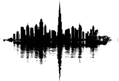 Asgari Siyah ve Beyaz Dubai Şehir Manzarası Posteri, Parlak ve Modern