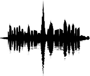 Asgari Siyah ve Beyaz Dubai Şehir Manzarası Posteri, Parlak ve Modern
