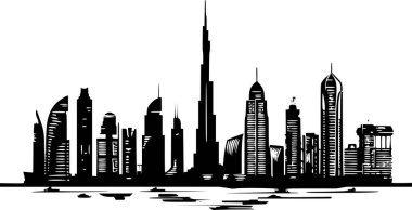 Siyah ve Beyaz Dubai Skyline Yapıştırıcı, Klasik ve Çok Yönlü