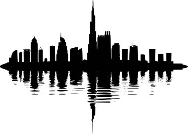 Dubai şehrinin Simple Black Silhouette Skyline 'ı, Sonsuz Zarafet