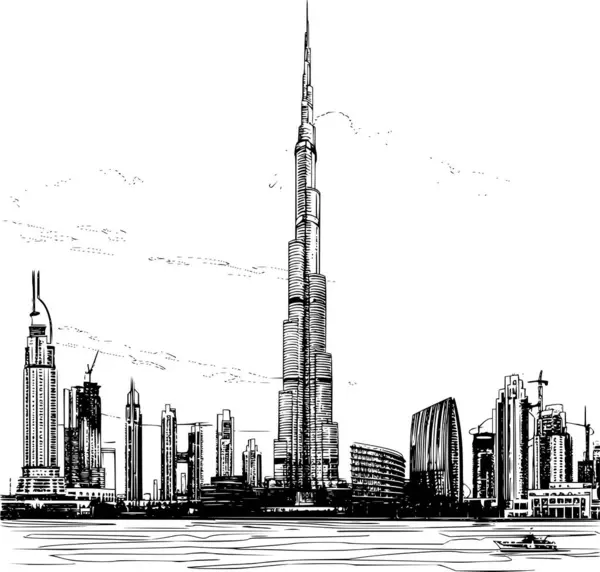 Dubai Şehri Panoramik Çizgi Vektörü, Şehir Skyline