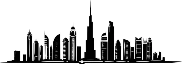 Siyah ve Beyaz Dubai Skyline Yapıştırıcı, Klasik ve Çok Yönlü
