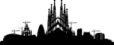 Siyah ve Beyaz Barselona Skyline Yapıştırıcı, Klasik ve Çok Yönlü