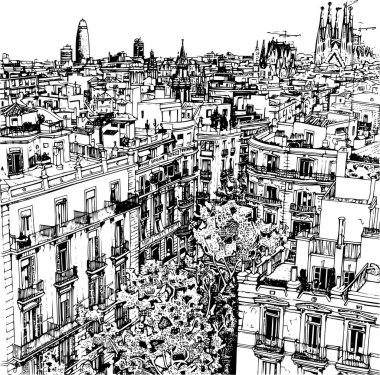 Barselona şehrinin Siyah ve Beyaz Çizgi Sanatı, Basit Tasarım