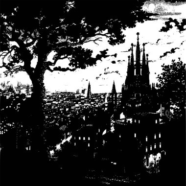 Barselona in Black and White Color Palette, Piksel Art Delight