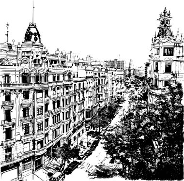 Barcelona 'nın Sanatsal Siyah ve Beyaz Çizimi, Amblematik Stil