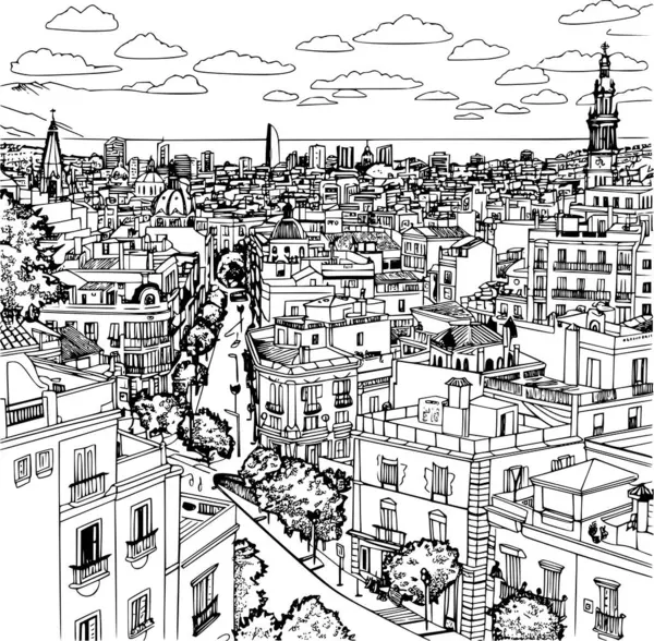 Barcelona Şehir Manzarası Renklendirme Kitabı, Basit ve Minimalist