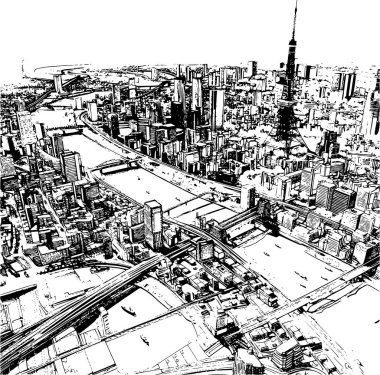 Tokyo Wireframe Map, Aerial View Map of Tokyo clipart