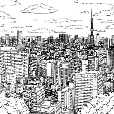 Tokyo, Tokyo Cityscape Renklendirme Kitabı Skyline Manzarası