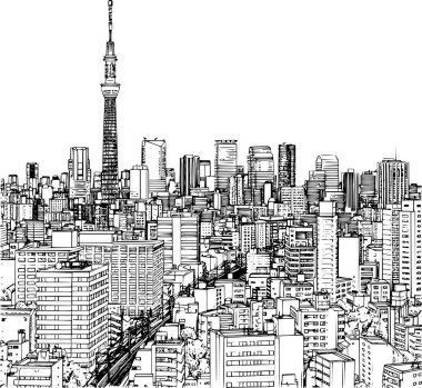 Tokyo, Tokyo Cityscape Renklendirme Kitabı Skyline Manzarası