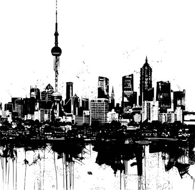 Tokyo Binalarının Şehir Skyline 'ı, Tokyo Minimalist İllüstrasyon