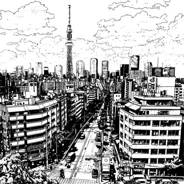 Tokyo Skyline Şehir Çizimi, Tokyo Çizim Yazısı