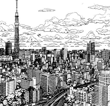 Tokyo Renklendirme Kitabı İllüstrasyonu, Tokyo 'da Gerçekçi Görüntü