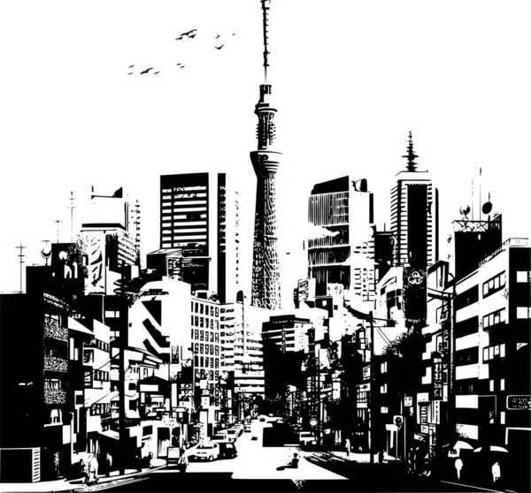 Tokyo Düz Çizim Vektörü, Tokyo 'nun Düz Vektör Sanatı İllüstrasyonu