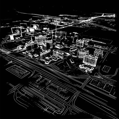 Las Vegas Wireframe Map, Aerial View Map of Las Vegas clipart