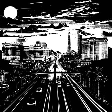 Las Vegas Daire İllüstrasyon Vektörü, Las Vegas 'ın Düz Vektör Sanat İllüstrasyonu