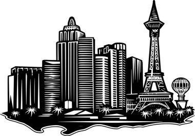 Las Vegas 'ın Skyline Manzarası, Siyah ve Beyaz Las Vegas Skyline Etiketi