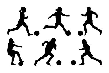 Çocuk futbol silueti taşıyıcısı. El çizimi silueti çocuk futbol vektör çizimi oynuyor