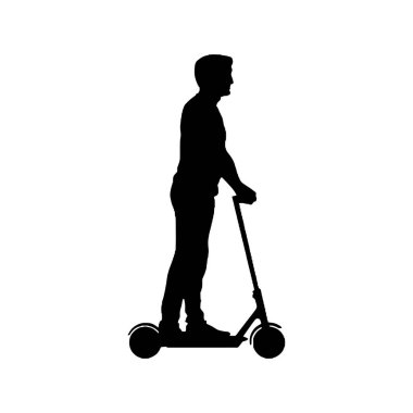 Elektrikli Scooter Siluet Vektörü süren adam. Dost nakliye araçları siluet ayarlandı