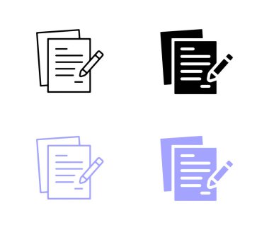 İş sözleşmesi ikonu ayarlandı. Kalem simgesi vektör illüstrasyonlu kağıt.