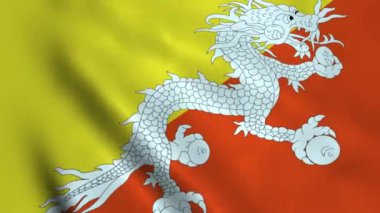 Butan ulusal bayrak videosu. 3D Bhutan bayrağı dalgalanan kusursuz döngü video canlandırması