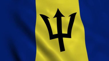 Barbados Bayrağı Kusursuz Döngü. Üç boyutlu animasyon. Barbados Ulusal Bayrak Dalgası