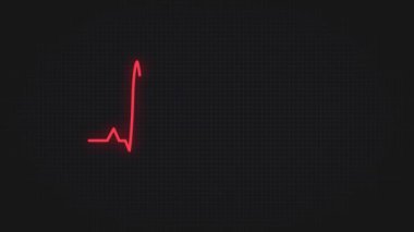 Kalp atışı düzensiz. Kusursuz döngü animasyonu. Sağlıklı kalp atışı ve düz çizgi. Siyah arkaplanda kırmızı çizgi var. Kalp atışı düz çizgi elektrokardiyogram tıbbi ekran.
