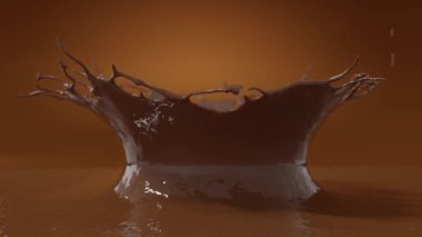 Süper Yavaş Çekim Gerçek Çikolata Sıçratması. Kahverengi Gradyan Arkaplanına Eritilmiş Çikolata Dökümünün Yavaş Çekimi