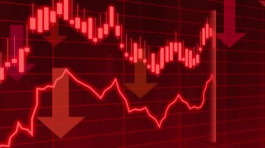 Borsa mumları, fiyat düşer. Düşen hisse senedi fiyatları. Borsa düşüş tablosu. Aşağı pazar mumları.