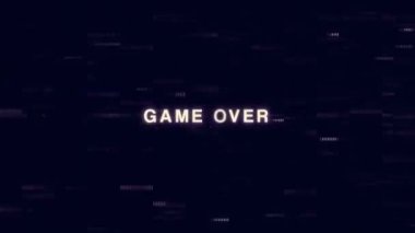 Oyun bitti Kafatası Neon Işık İşareti. Oyun Üstü Metin işareti Döngü canlandırma ampulleri LED pikseller, ışık yanıp sönen ışıklar reklam afişi