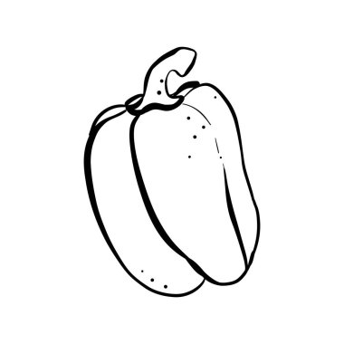 Yakından saplı tatlı biberin tek vektör çizimi. Beyaz arka planda bir sebzenin tek renkli çizimi. Tasarımınız için ayrı bir nesne.