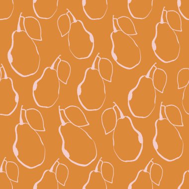 El yazısıyla çizilmiş armutsuz desen. El çizimi armutlar. Vektör mürekkep çizimi, fırça kalem çizimi. Siyah doğrusal meyveler eski moda. Meyve soyut arkaplanı. 